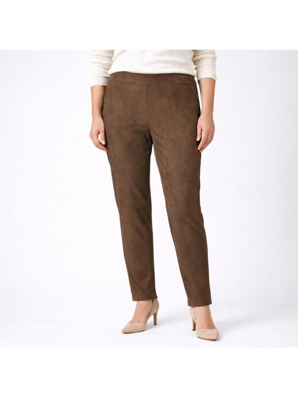 NEW J Jill Womens Taylor Faux Suede Pants Mocha Slim Fit Stretch Knit Size 10
